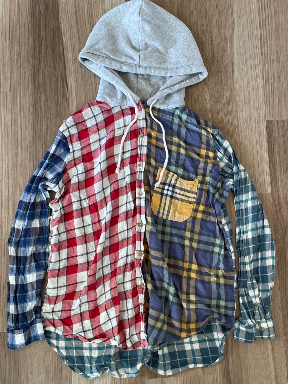American Eagle Women's M Cozy Cabin Flannel Hoodie Multi Plaid Grunge Skater 90s
